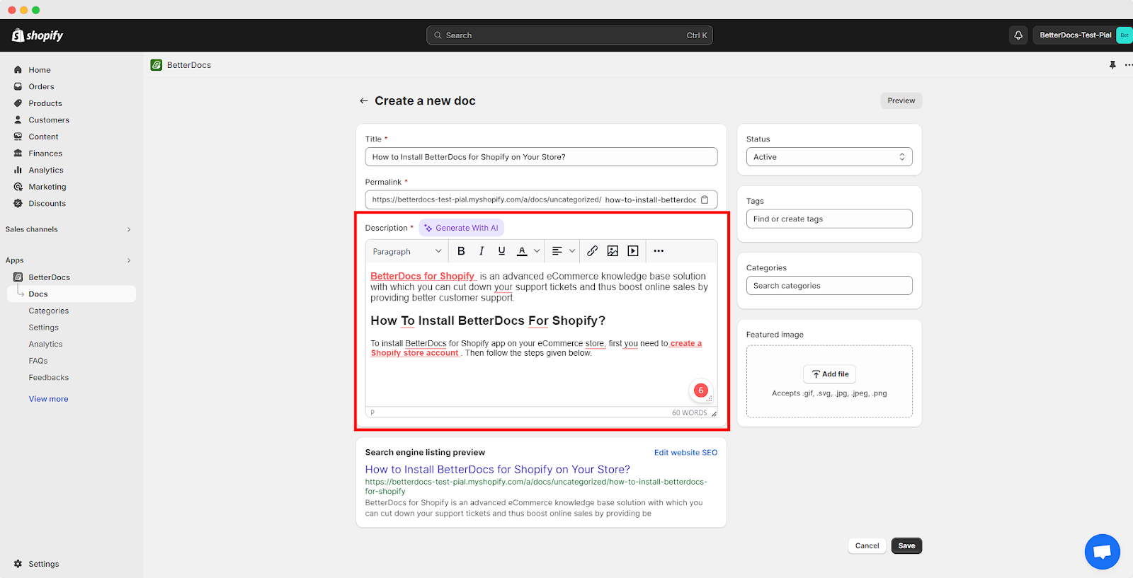 Knowledge Base in Shopify
