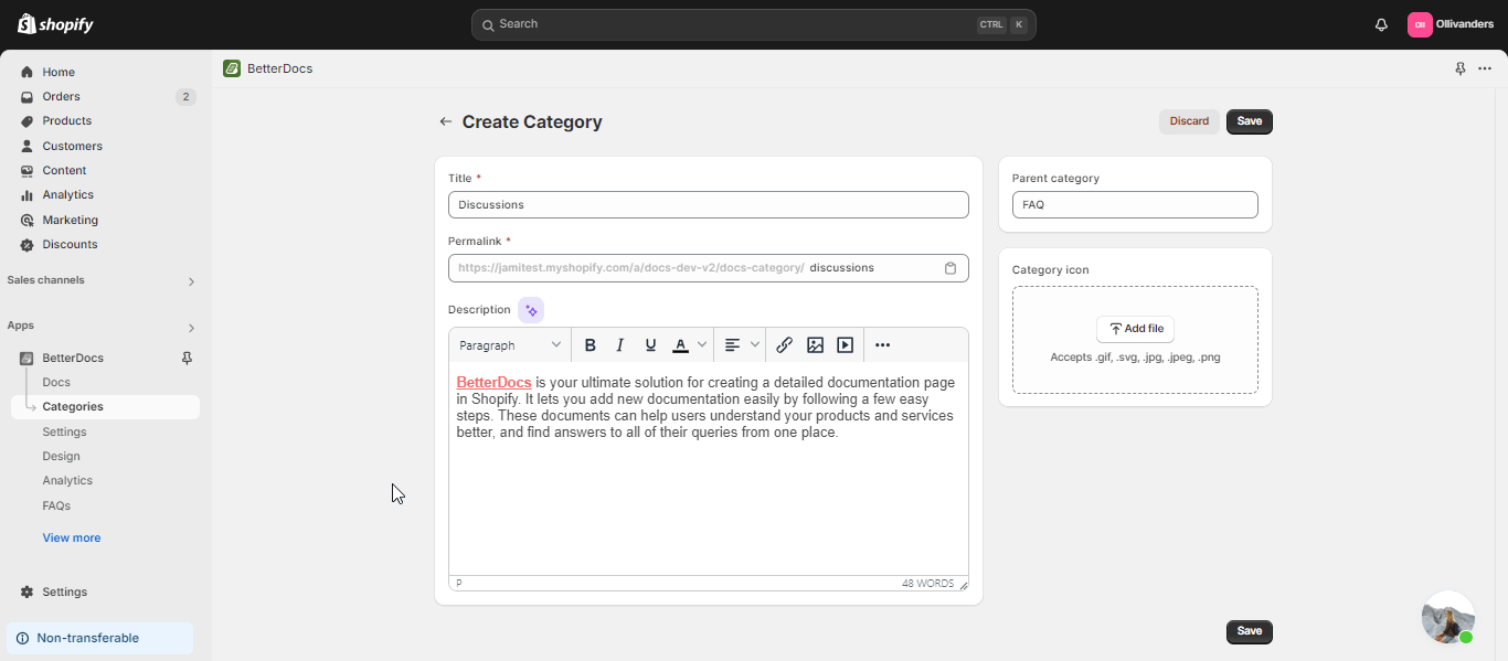 Knowledge Base in Shopify