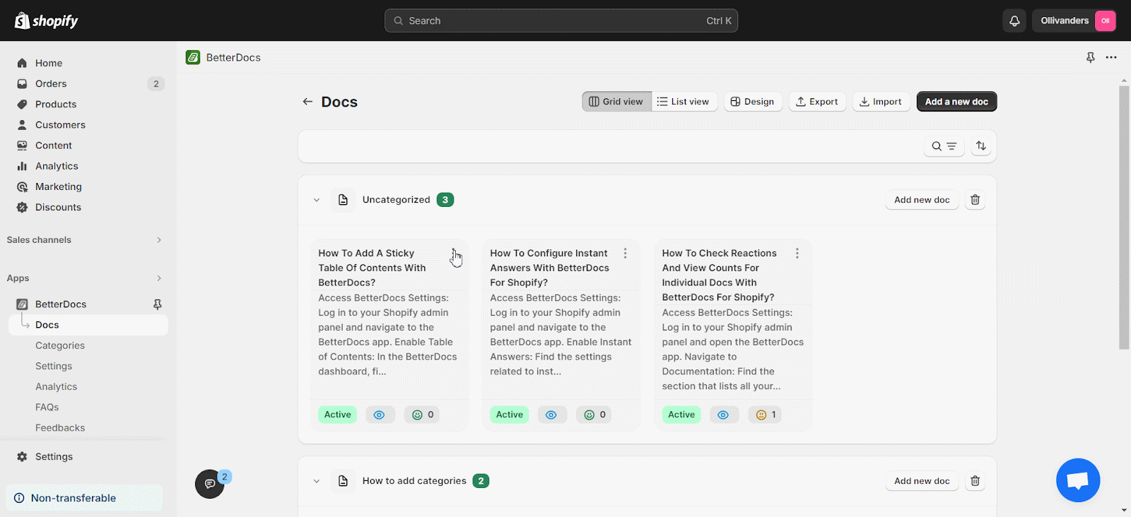 Knowledge Base in Shopify