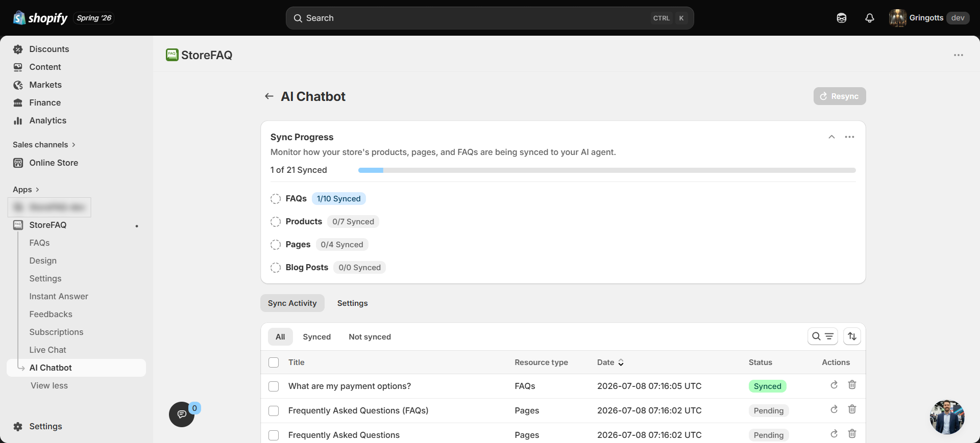 Set up StoreFAQ AI Chatbot