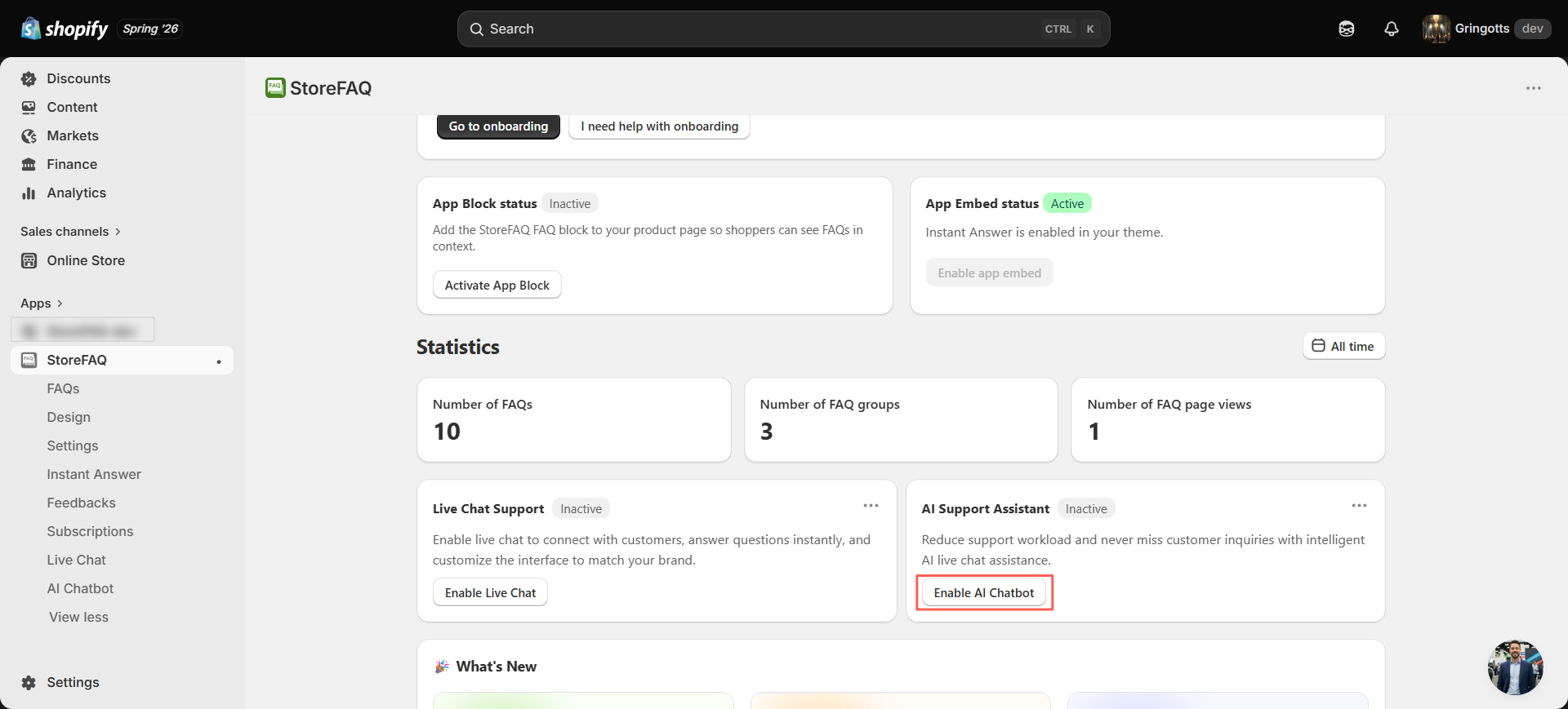 Set up StoreFAQ AI Chatbot